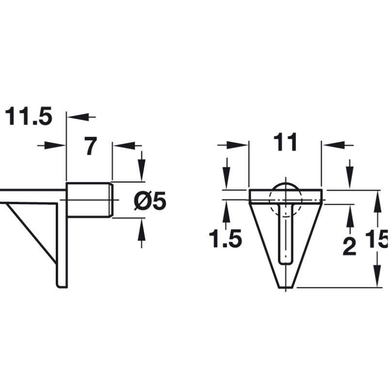 Kích thước bas đỡ kệ loại lắp nhấn Hafele 283.63.715 Kích thước bas đỡ kệ loại lắp nhấn Hafele 283.63.715