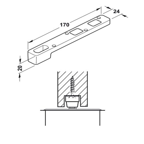 Kích thước Bas kẹp dưới Hafele 932.84.900
