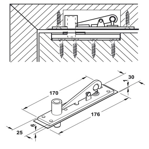 Kích thước Bas kẹp trên trung tâm cho bản lề sàn Hafele 932.84.901