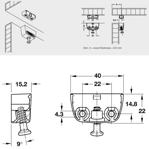 Bas liên kết nối trên Hafele 262.72.701 3 Kích thước bas liên kết nối trên Hafele 262.72.701