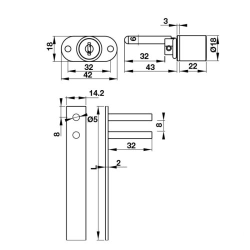 Kích thước bộ khóa tủ cho nhiều ngăn kéo Hafele 482.01.113