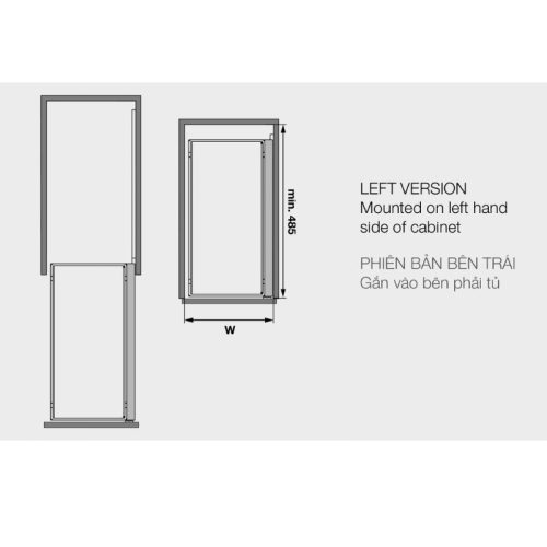 Kích thước Bộ rổ gia vị Comfort II 300mm trái Hafele 545.53.965