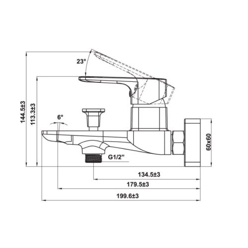 Kích thước bộ trộn 2 đường nước Kobe Hafele 589.15.035
