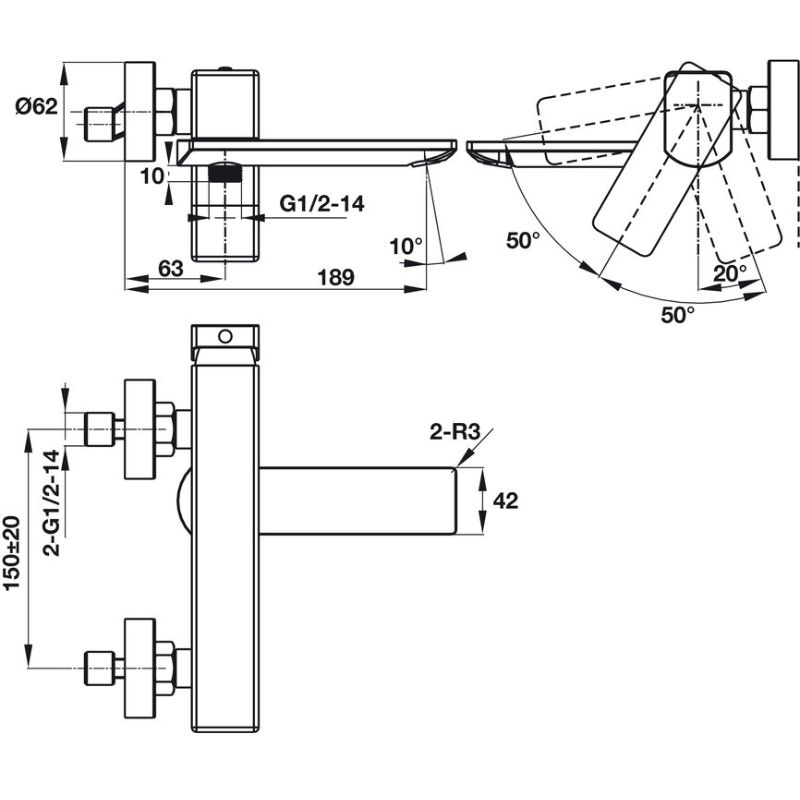 Kích thước bộ trộn nổi 2 đường nước Regal Hafele 495.61.122 Kích thước bộ trộn nổi 2 đường nước Regal Hafele 495.61.122