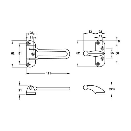 Kích thước chốt cửa an toàn Hafele DIY 489.15.018
