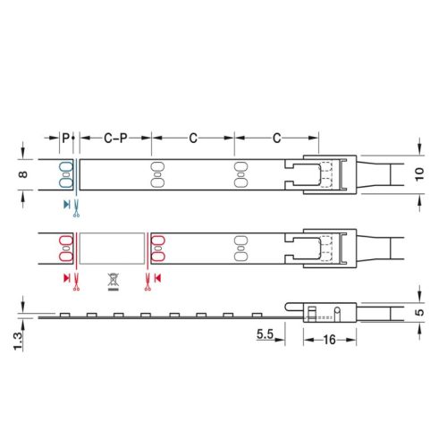 Kích thước đèn Led dây 24V đơn sắc Hafele 833.76.353