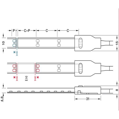 Kích thước đèn Led dây Silicone 8mm 12V Hafele 833.74.345