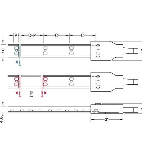 Kích thước đèn Led dây Silicone 8mm 12V Hafele 833.74.350