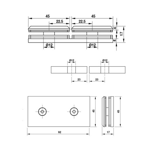 Kích thước kẹp kính - kính 180º màu đen Hafele 981.77.913