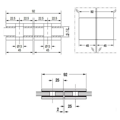 Kích thước kẹp kính phòng tắm 180° Hafele 981.00.582