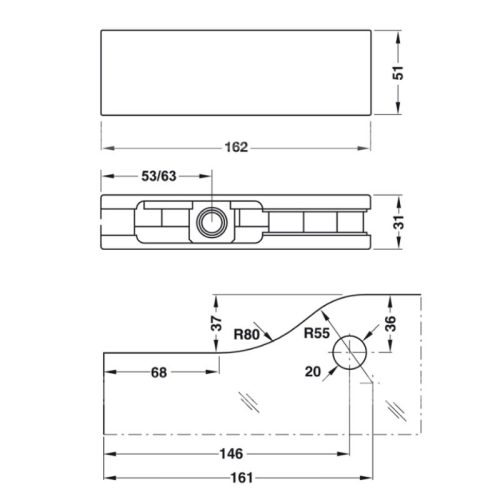 Kích thước kẹp kính trên Häfele DIY 489.81.020