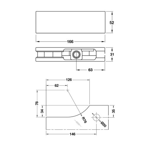 Kích thước Kẹp kính trên Hafele 981.00.658