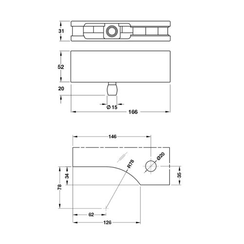 Kích thước Kẹp kính trên khung Hafele 981.00.650