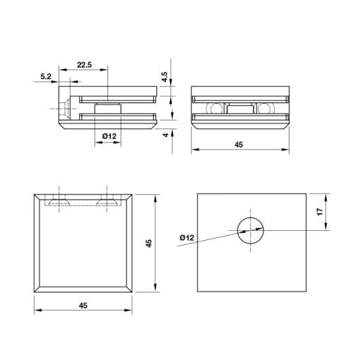 Kích thước kẹp kính tường 90º phòng tắm kính Hafele 981.77.918