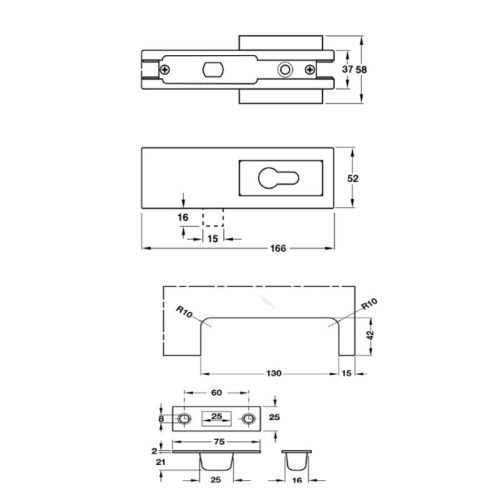 Kích thước khóa kẹp chân kính màu đen Hafele 981.00.661