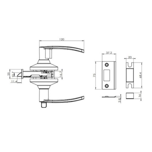 Kích thước khóa tay nắm gạt Hafele DIY 489.10.820