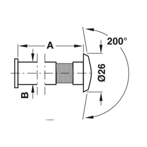 Kích thước mắt thần gắn cửa góc nhìn 200º không nắp che Hafele DIY 489.70.434