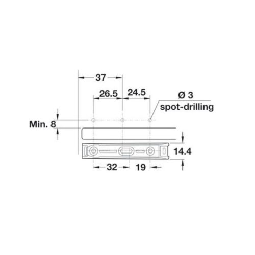 Kích thước nêm nhấn dài đầu nam châm Hafele 356.12.705