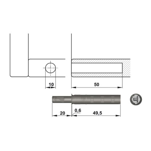 Kích thước nêm nhấn vừa đầu cao su Hafele 356.12.313