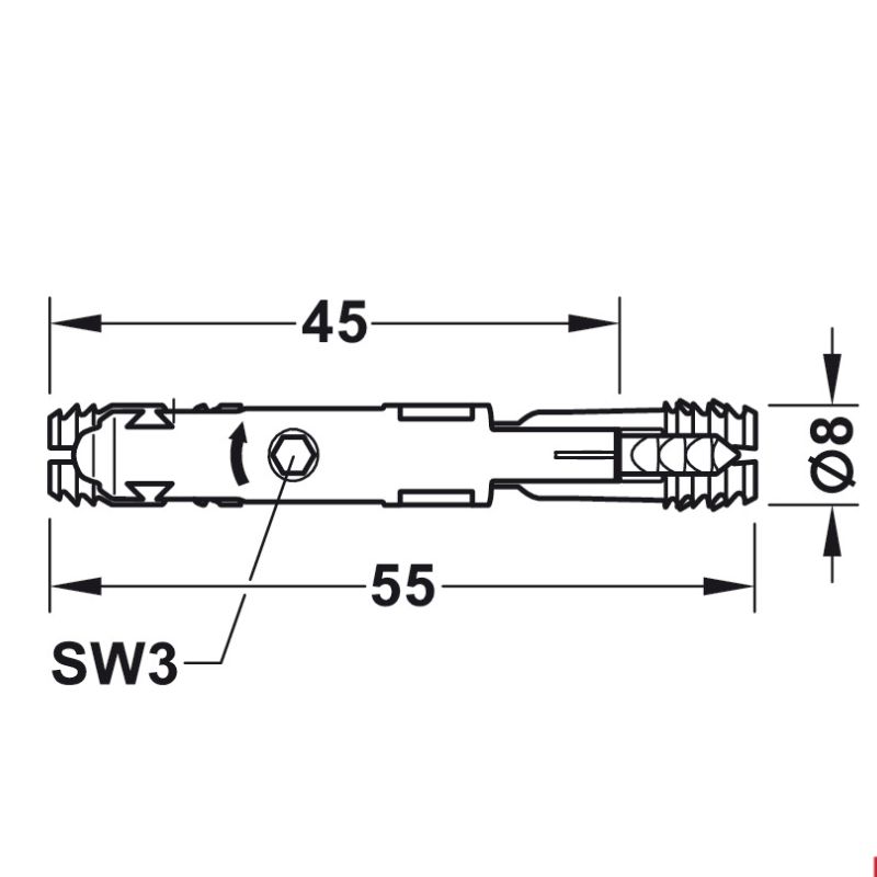 Kích thước phụ kiện kết nối Ixconnect SC 8/60 Hafele 262.11.117 Kích thước phụ kiện kết nối Ixconnect SC 8/60 Hafele 262.11.117