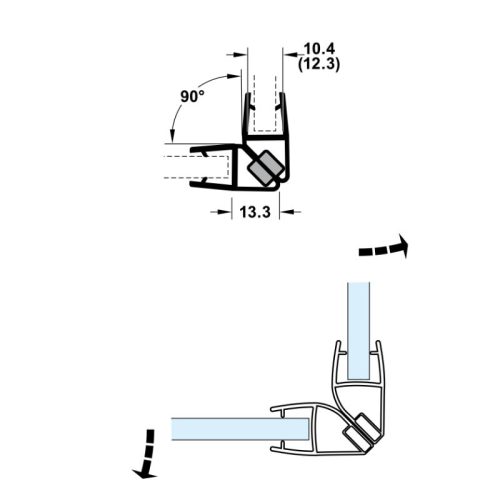 Kích thước ron cửa kính 10 - 12mm nam châm 90º Hafele 950.50.027