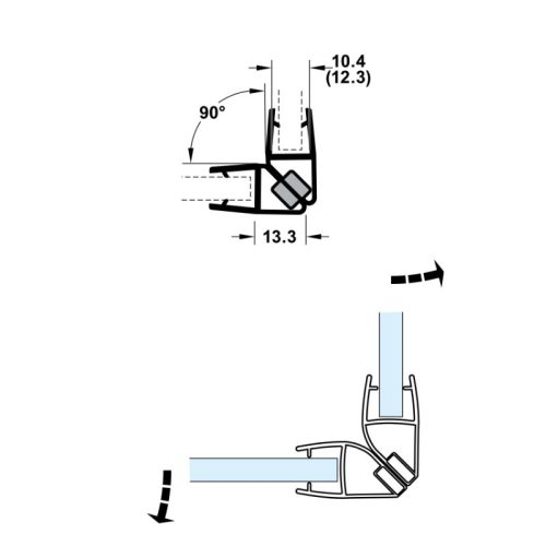 Kích thước ron cửa kính 10 - 12mm nam châm 90º Hafele 950.50.035