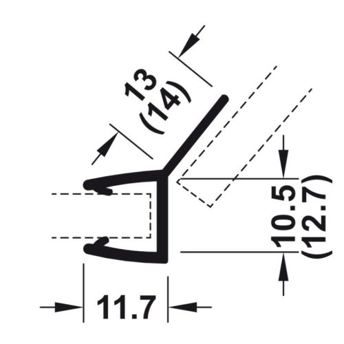 Kích thước ron cửa kính 135º kính dày 10 - 12mm Hafele 950.50.007