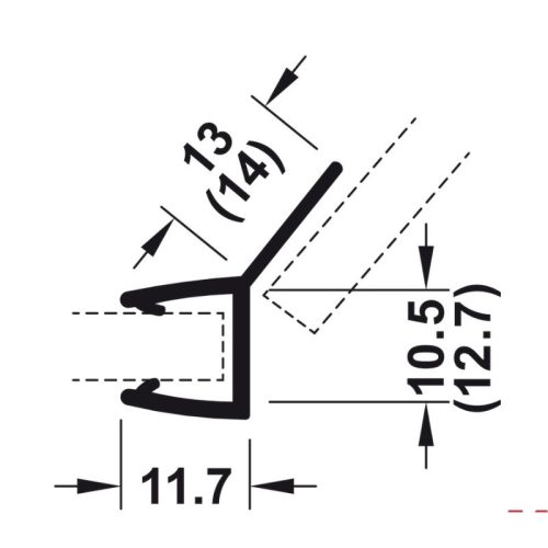 Kích thước ron cửa kính 135º kính dày 8 - 10mm Hafele 950.50.006
