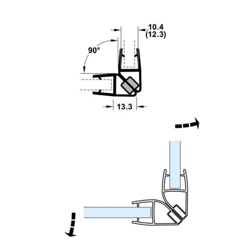 Kích thước ron cửa kính 8 - 10mm nam châm 90º Hafele 950.50.034