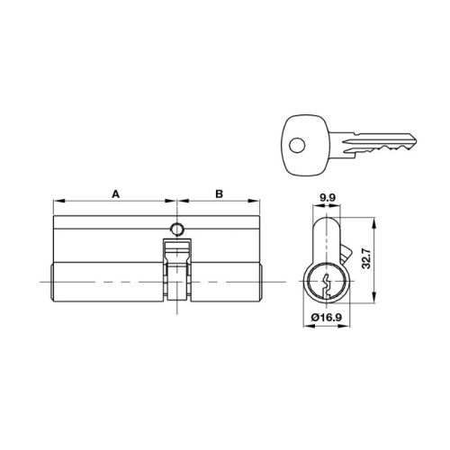 Kích thước ruột khóa cửa nhôm 2 đầu chìa 75mm Hafele 916.96.735