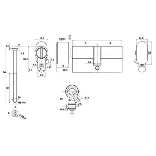 Kích thước ruột khóa WC 65mm Hafele DIY 489.56.007