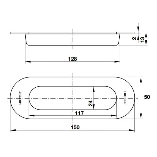 Kích thước tay nắm âm Hafele 489.72.138