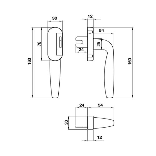 Kích thước tay nắm cửa sổ nhôm HL859 Hafele 974.31.412