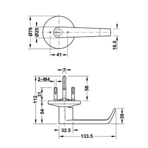 Kích thước tay nắm gạt có nắp che Hafele 911.54.037