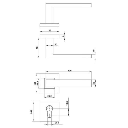 Kích thước tay nắm gạt có nắp che Hafele DIY 499.62.216