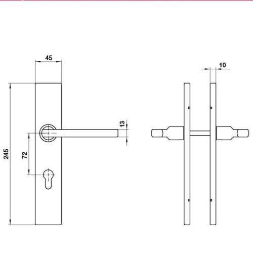 Kích thước tay nắm gạt đế dài C/C 72mm Hafele 903.99.819