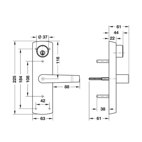 Kích thước tay nắm gạt Hafele 911.56.029
