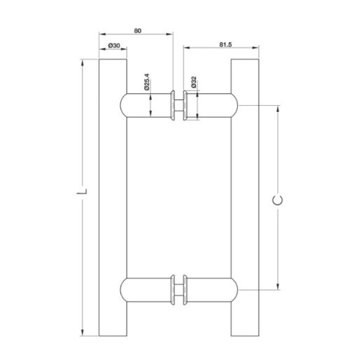 Kích thước tay nắm kéo chữ H 32*600mm Häfele DIY 499.68.035