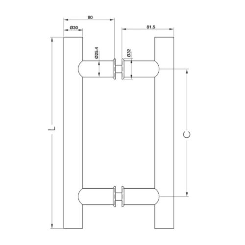 Kích thước tay nắm kéo chữ H dài 1600 mm Hafele 903.01.808