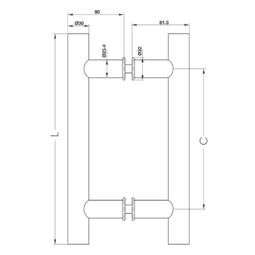 Kích thước tay nắm kéo chữ H dài 2000 mm Hafele 903.01.810