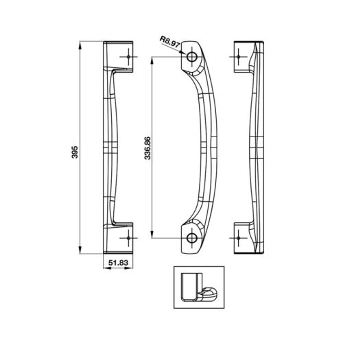 Kích thước tay nắm kéo cửa nhôm HL1005D Hafele 904.00.612
