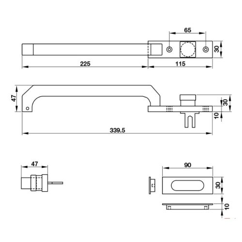 Kích thước tay nắm kéo cửa nhôm HL255 Hafele 904.00.575
