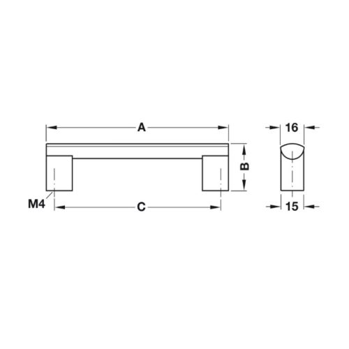 Kích thước tay nắm nhôm 140 mm Hafele 110.74.922