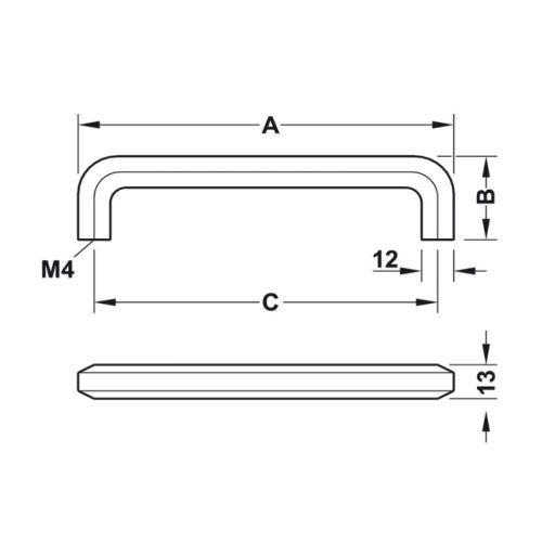 Kích thước tay nắm tủ Hafele 106.62.005