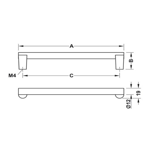 Kích thước tay nắm tủ Hafele 106.69.160