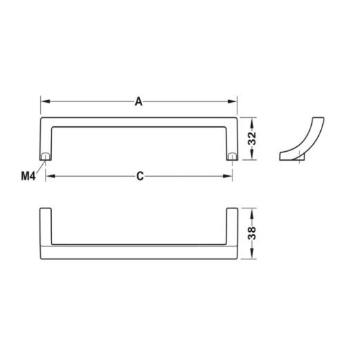 Kích thước tay nắm tủ Hafele 106.69.312