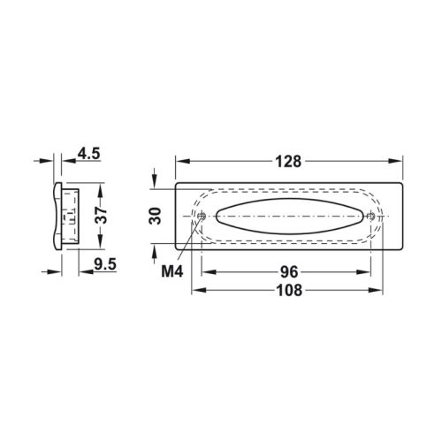 Kích thước tay nắm tủ âm 128mm Hafele 151.74.402