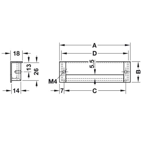 Kích thước tay nắm tủ âm 142mm Hafele 151.99.902