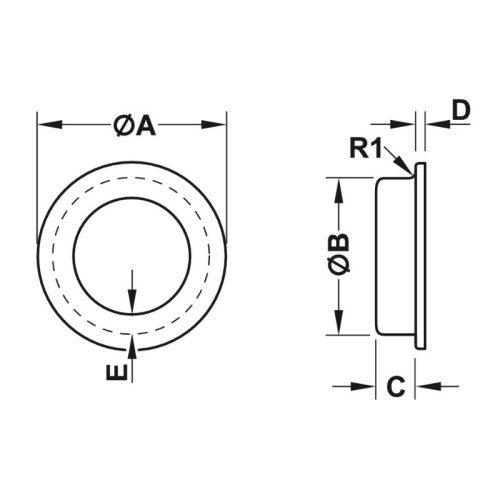 Kích thước tay nắm tủ âm Ø50mm Hafele 155.01.490