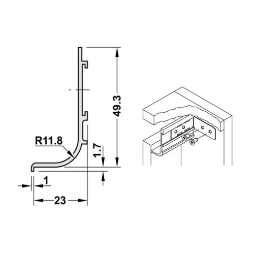Kích thước tay nắm tủ dạng thanh ngang Hafele 126.37.911